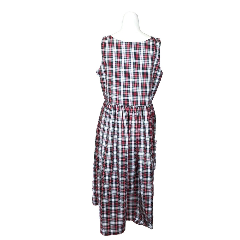 Vtg Kelly's Kids Plaid Jumper Dress Adult Medium Red Tartan 90s Pinafore Cottage - Picture 3 of 8